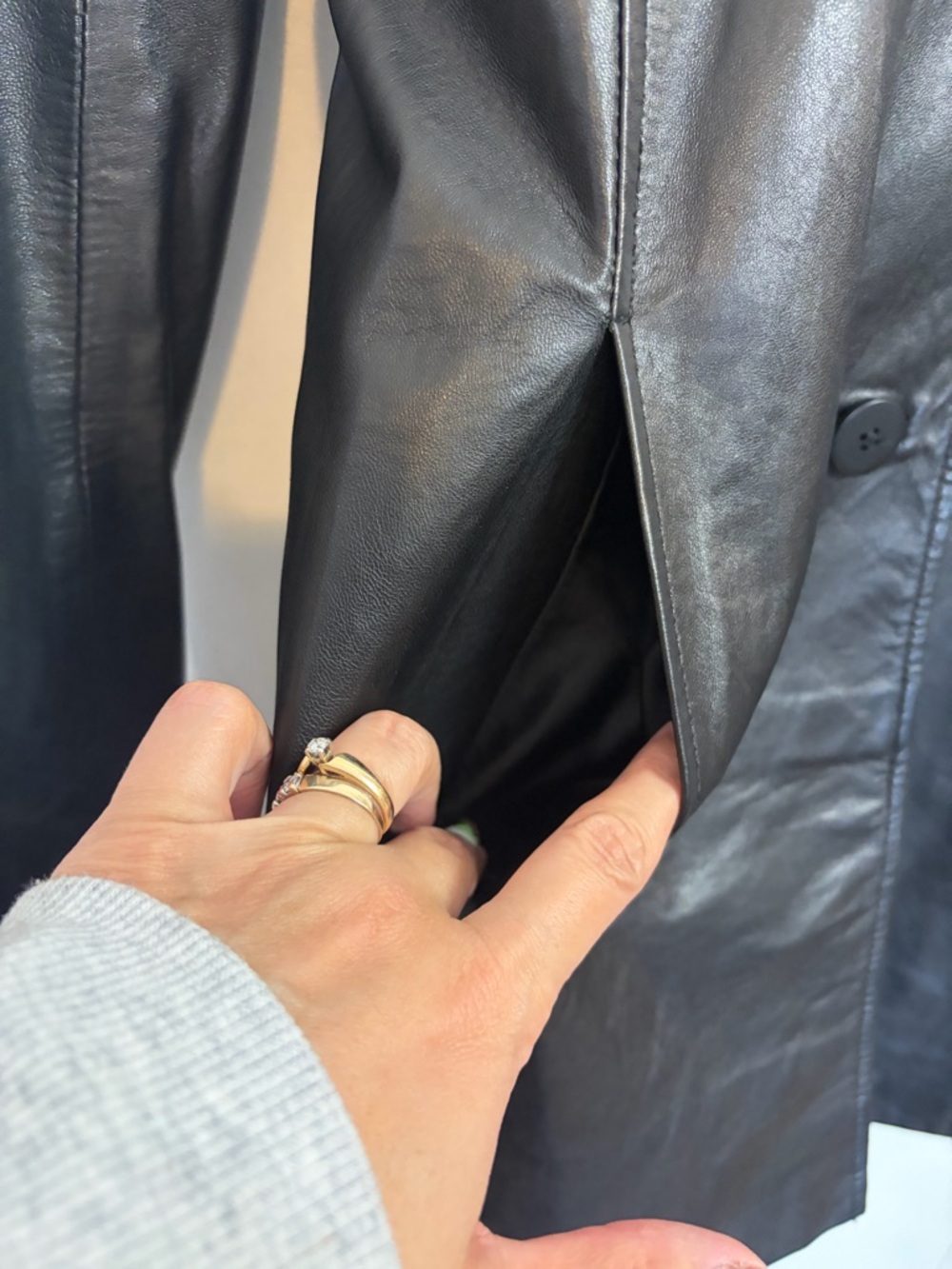 Vintage 90s Black Long Blazer Leather Jacket Coat Minimalist Womens Size Small - Picture 8 of 15
